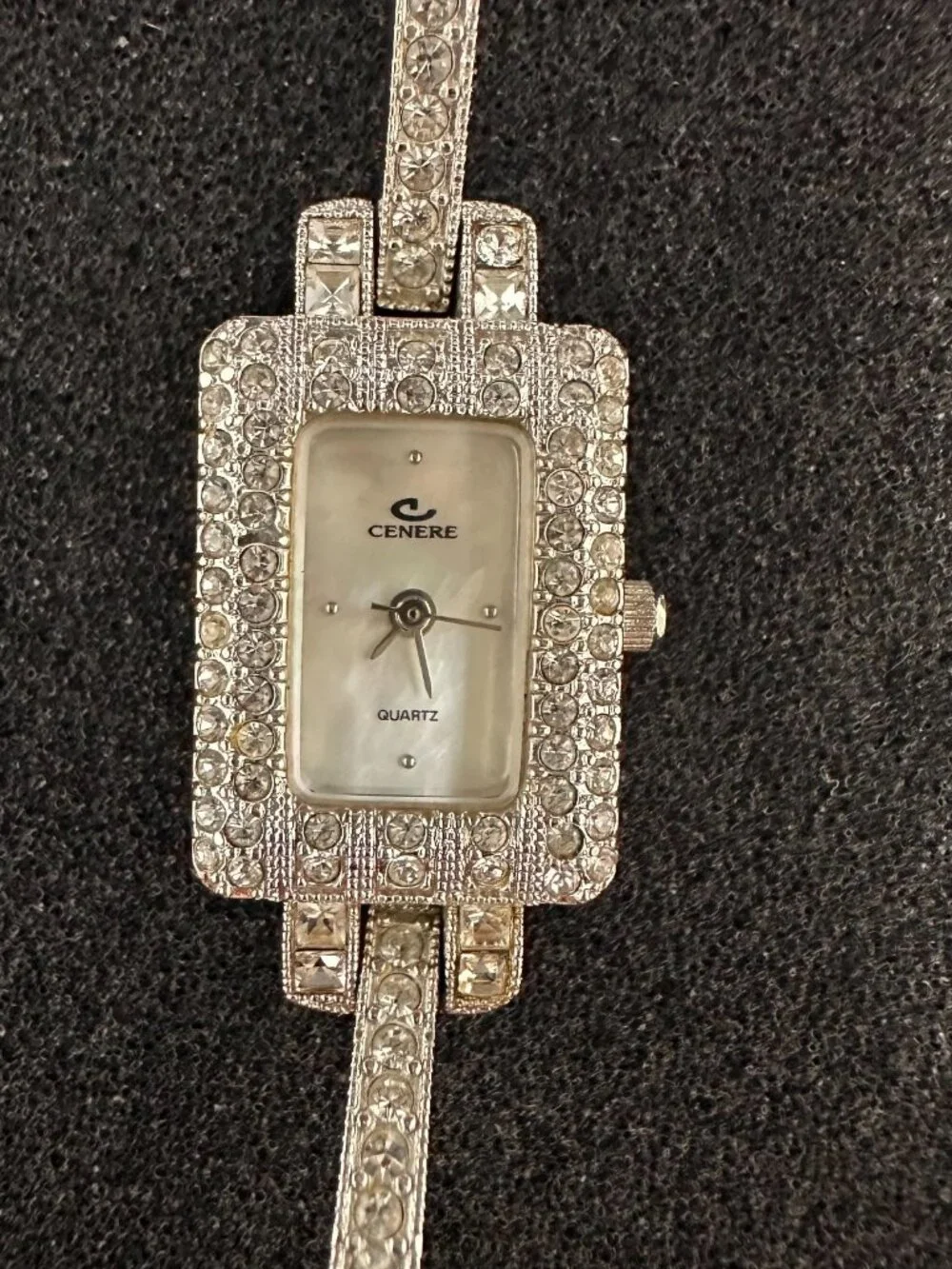 Cenere Rhinestone Watch Women Silver Tone Skinny Band Bangle New Battery 6.25